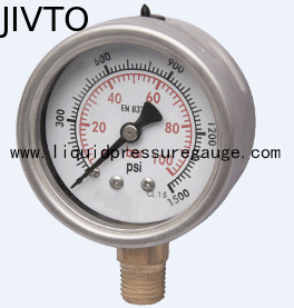63mm Glycerin Pressure Gauge 1500Psi 1/4 NPT Lower Mount Unpolished